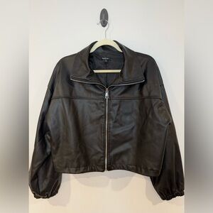 Cropped Black Faux Leather Jacket